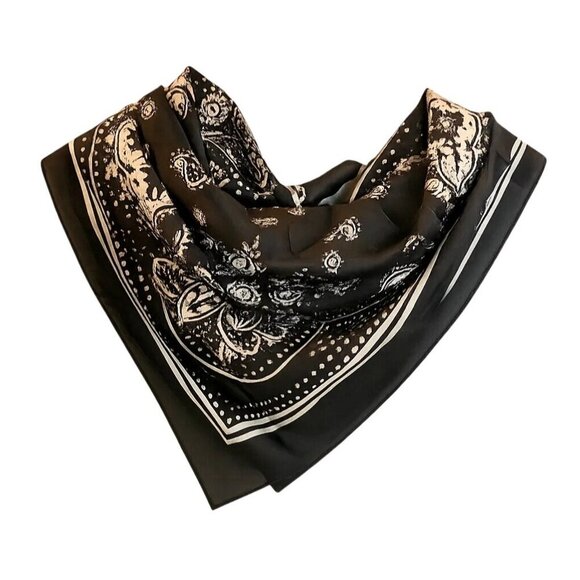 Black Paisley Square Scarf Bandana Print Silk Feel Accessory Neck Head Wrap 27 i - Picture 3 of 4